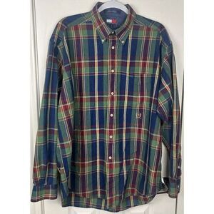 Vintage Tommy‎ Hilfiger Men’s L Plaid Long Sleeve Cotton Button Down Shirt